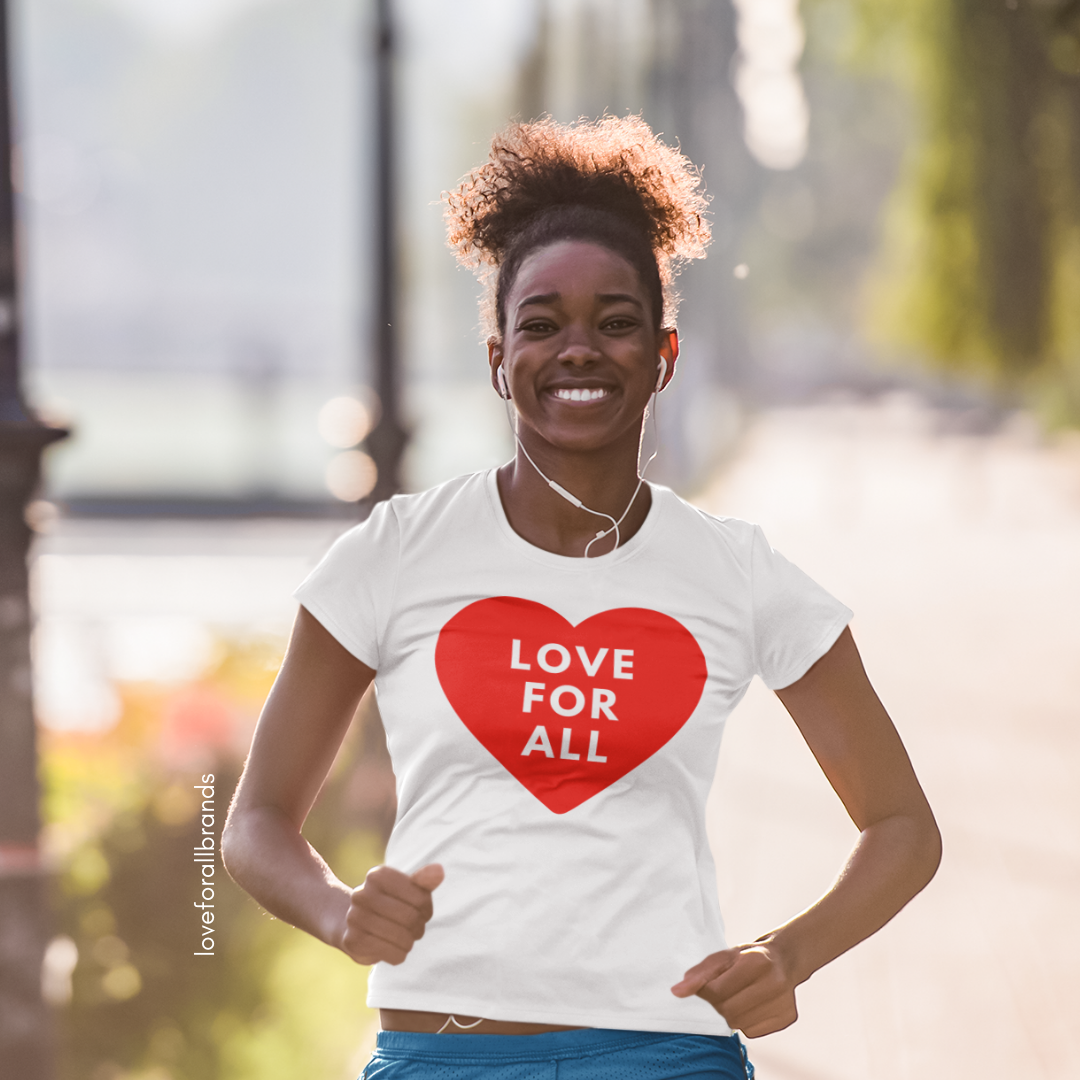 Love For All Brands Coming Soon Page. Happy woman running in T-shirt